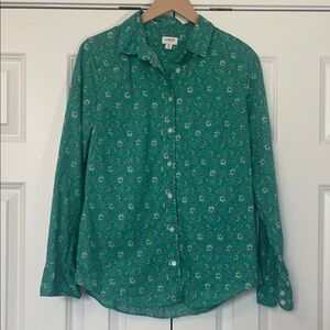 J. Crew Green Floral Long Sleeve Shirt